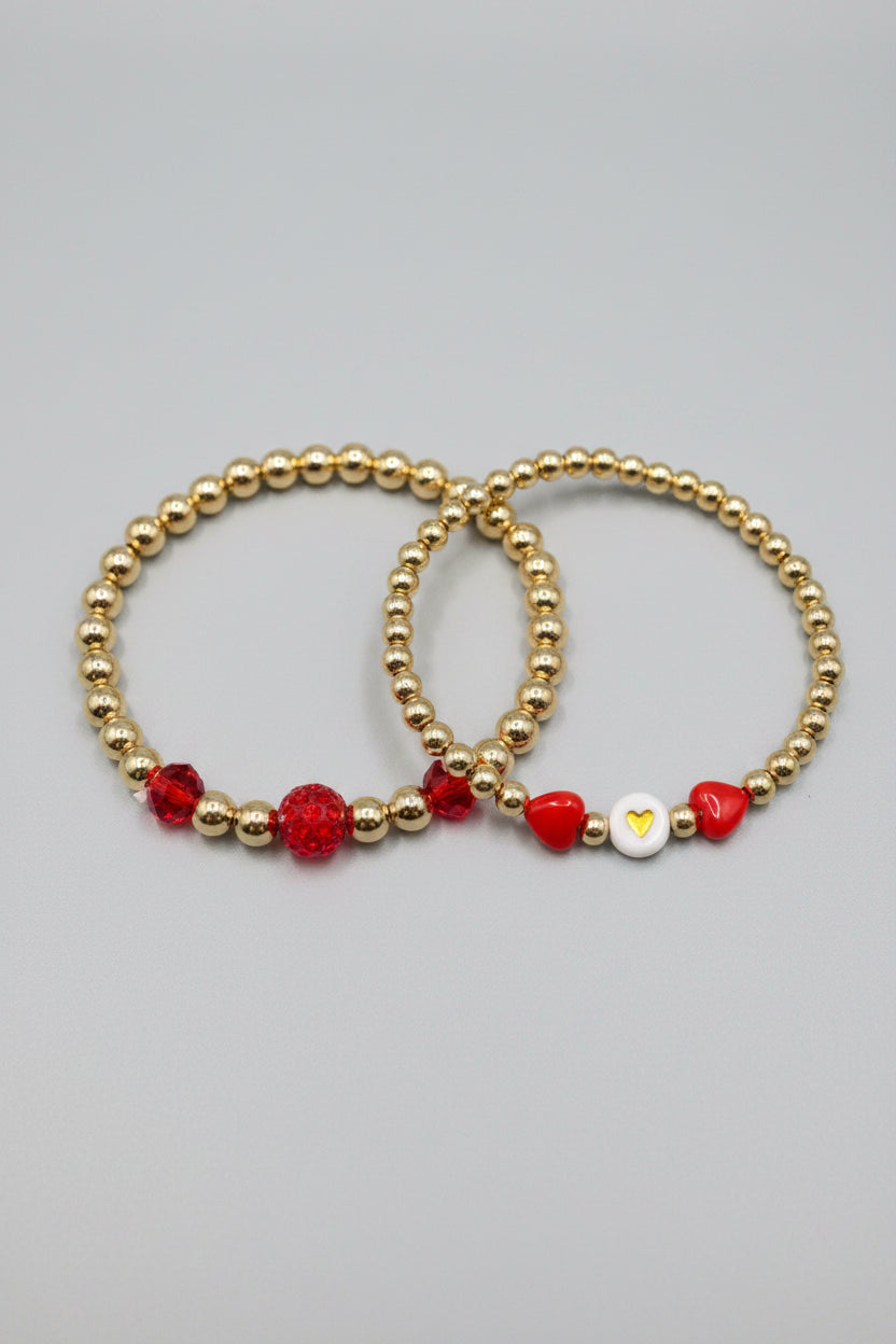 Bracelets - Stackable Red and White Game Day - Set of Seven