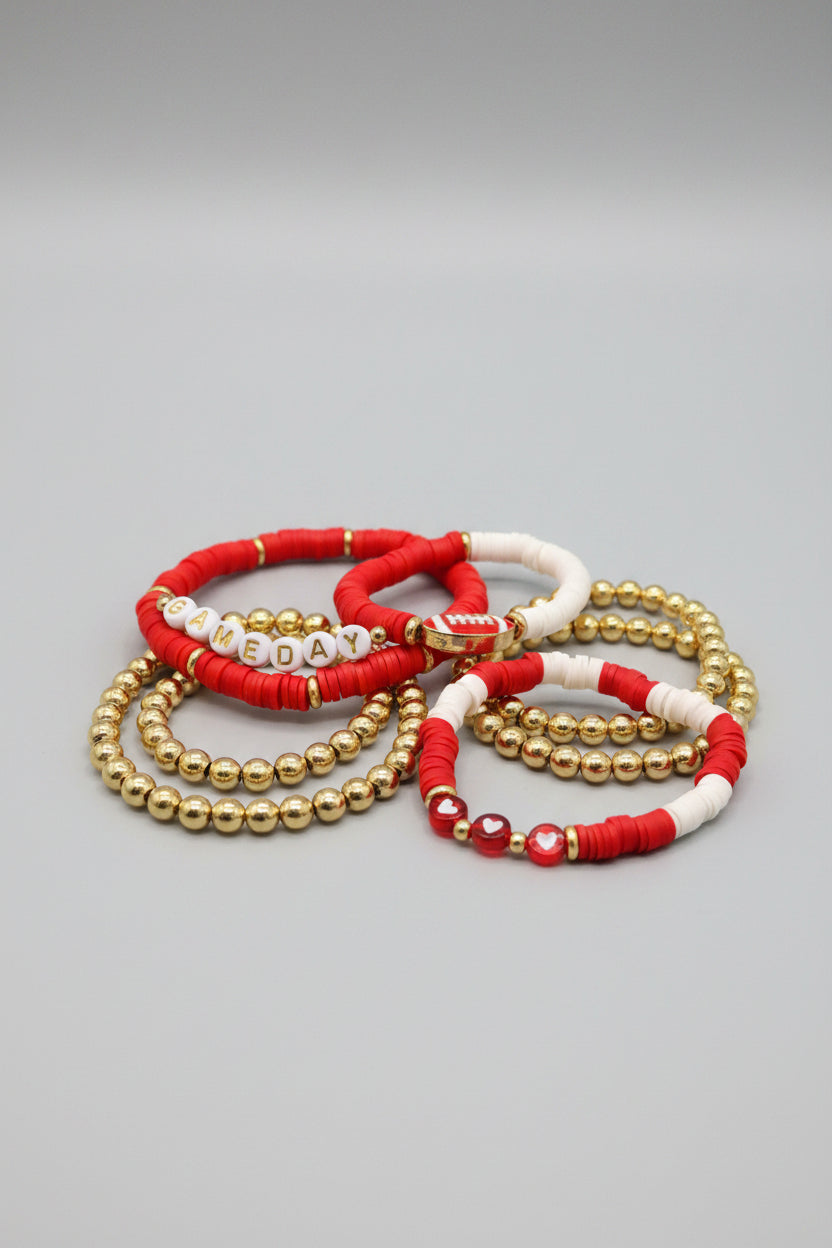 Bracelets - Stackable Red and White Game Day - Set of Seven