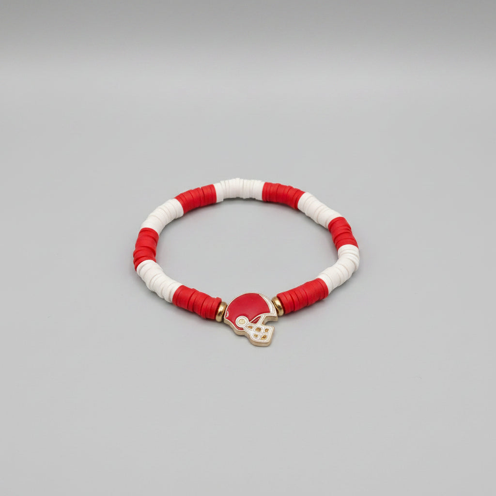 Bracelets - Stackable Red and White Game Day - Set of Seven