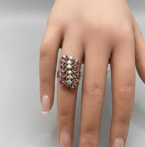 Rings - Paparazzi - "Pampered Pattern" Pink & Clear Rhinestones - Adjustable Size
