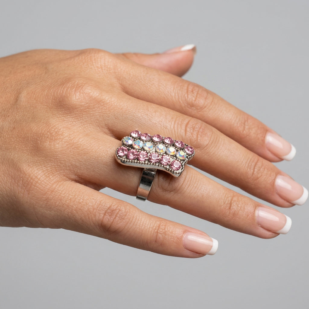 Rings - Paparazzi - "Pampered Pattern" Pink & Clear Rhinestones - Adjustable Size
