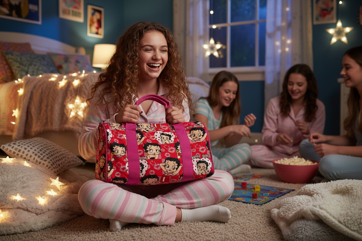 Duffle Bag - Betty Boop Print - Pink Canvas