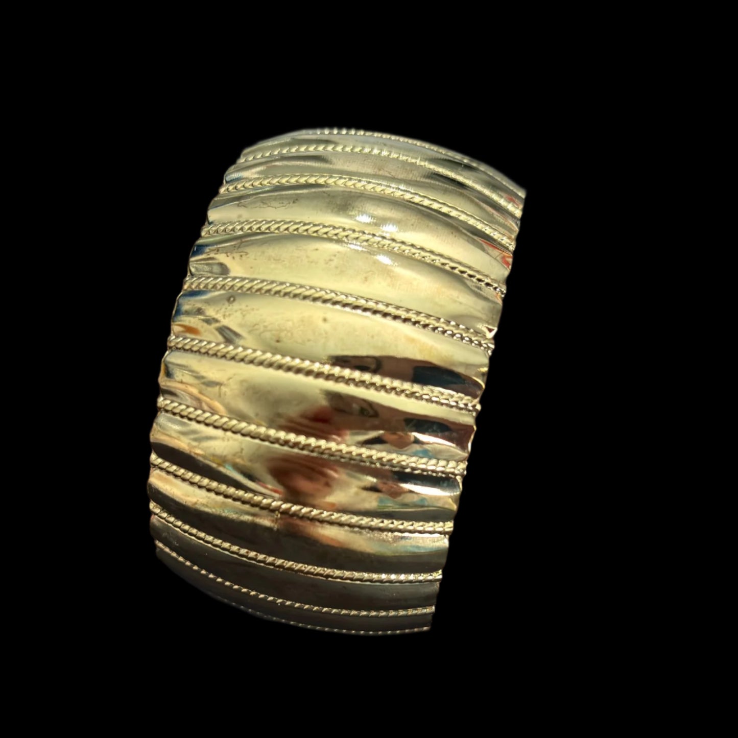 Bracelet - Golden Cuff  Ridged Texture Bangle