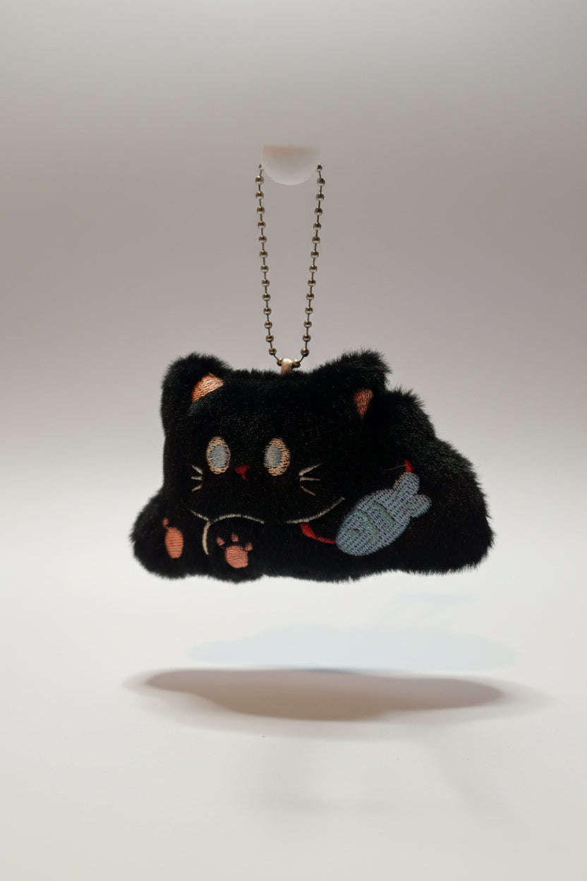 Purse Charm - Fluffy Black Cat