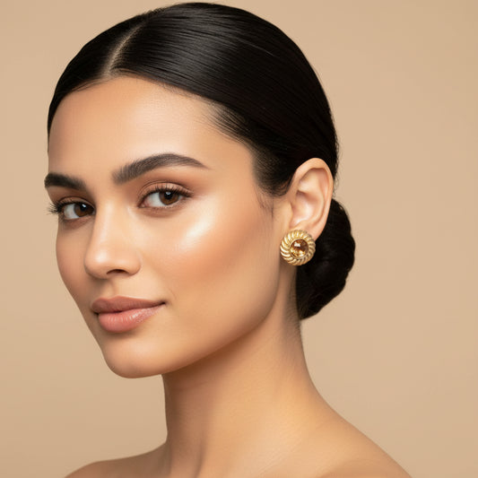 Earrings - Studded - Citrine - Textured