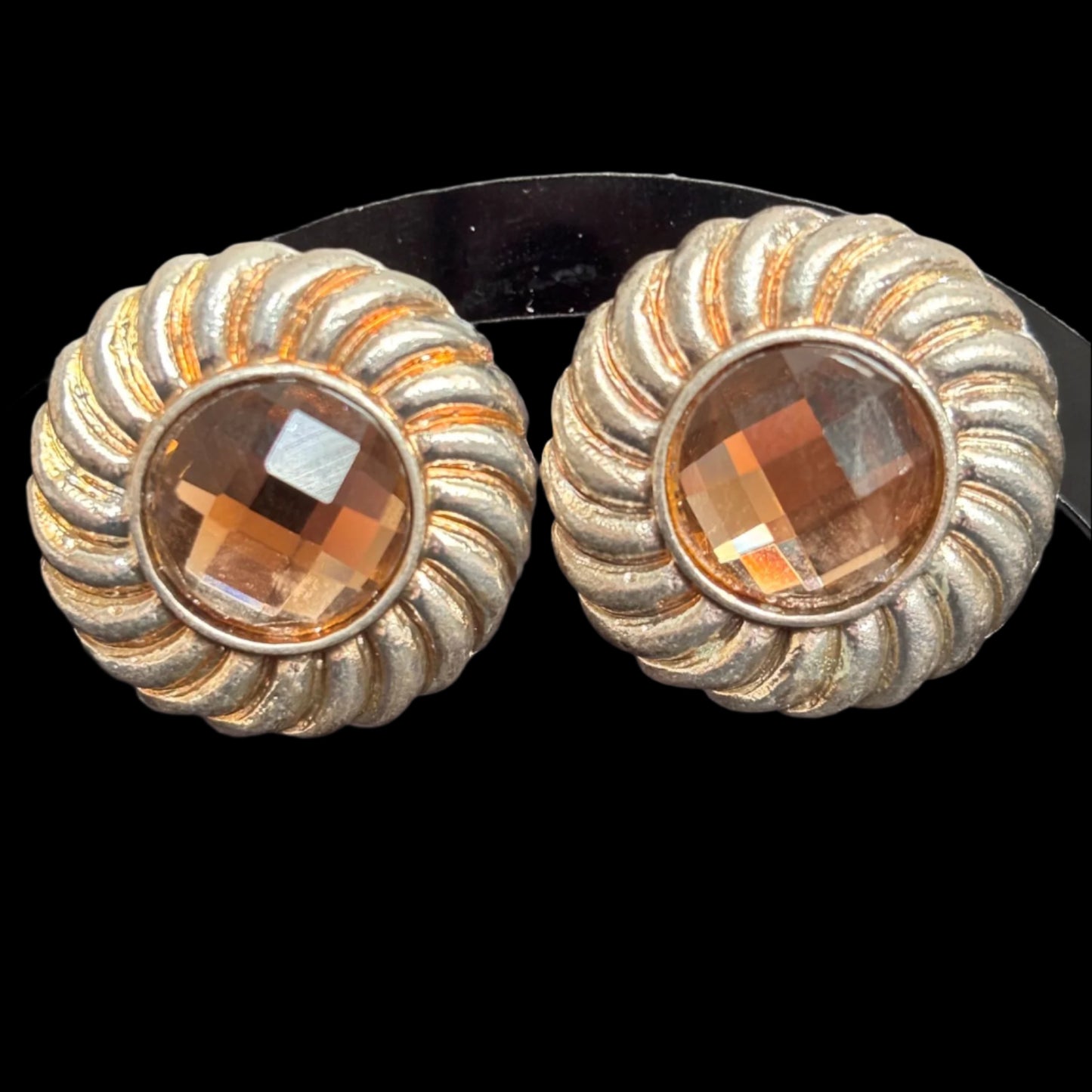 Earrings - Vintage Citrine Round Textured