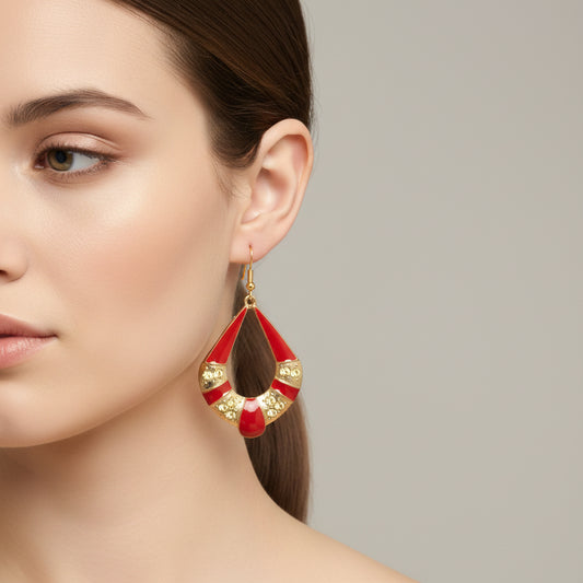 Earrings - Red and Gold Teardrop