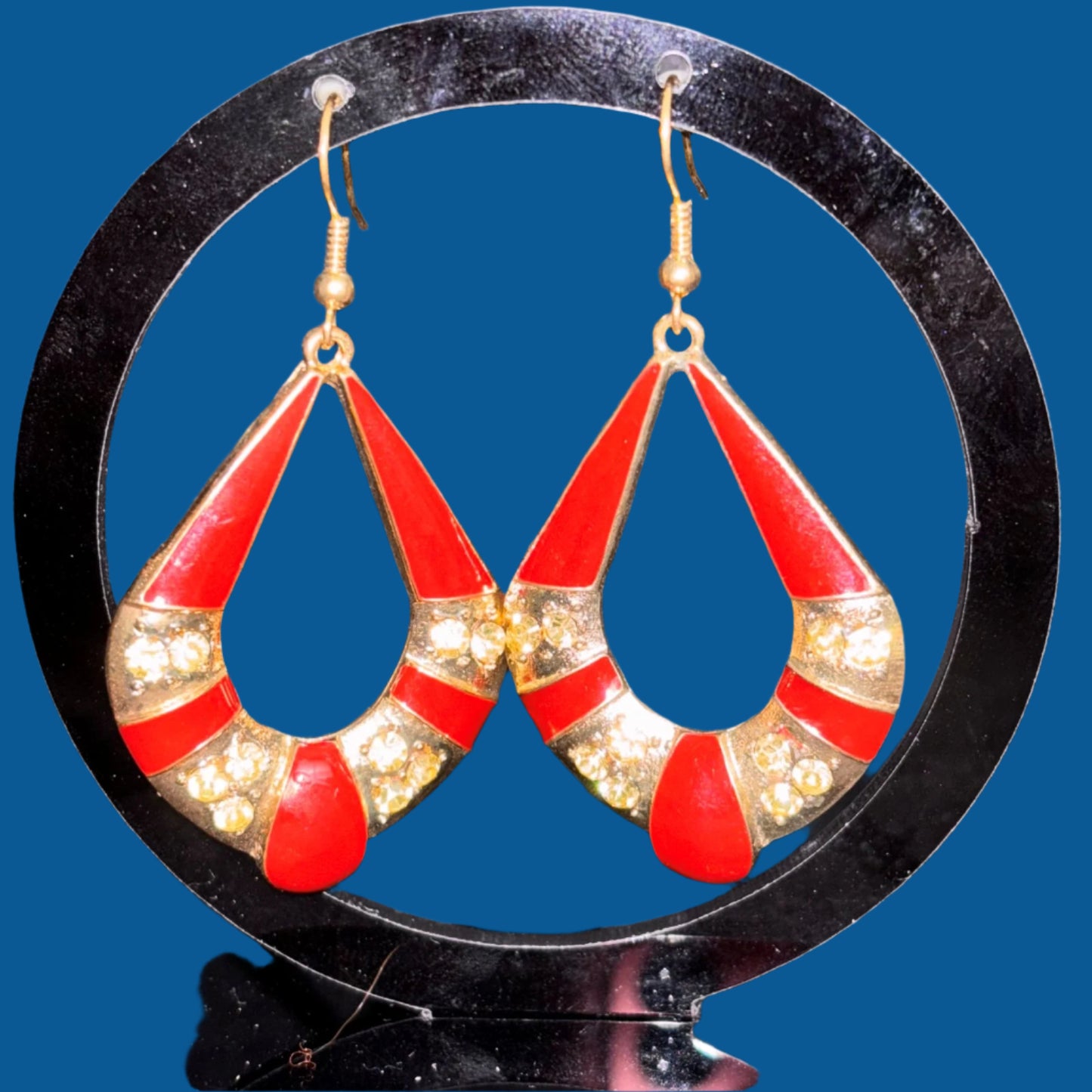Earrings - Red and Gold Teardrop