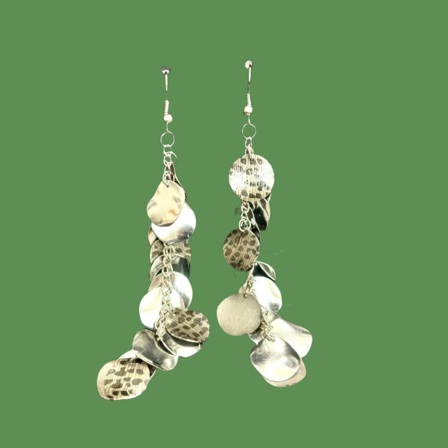 Earrings - Dangle Silver and Leopard Print
