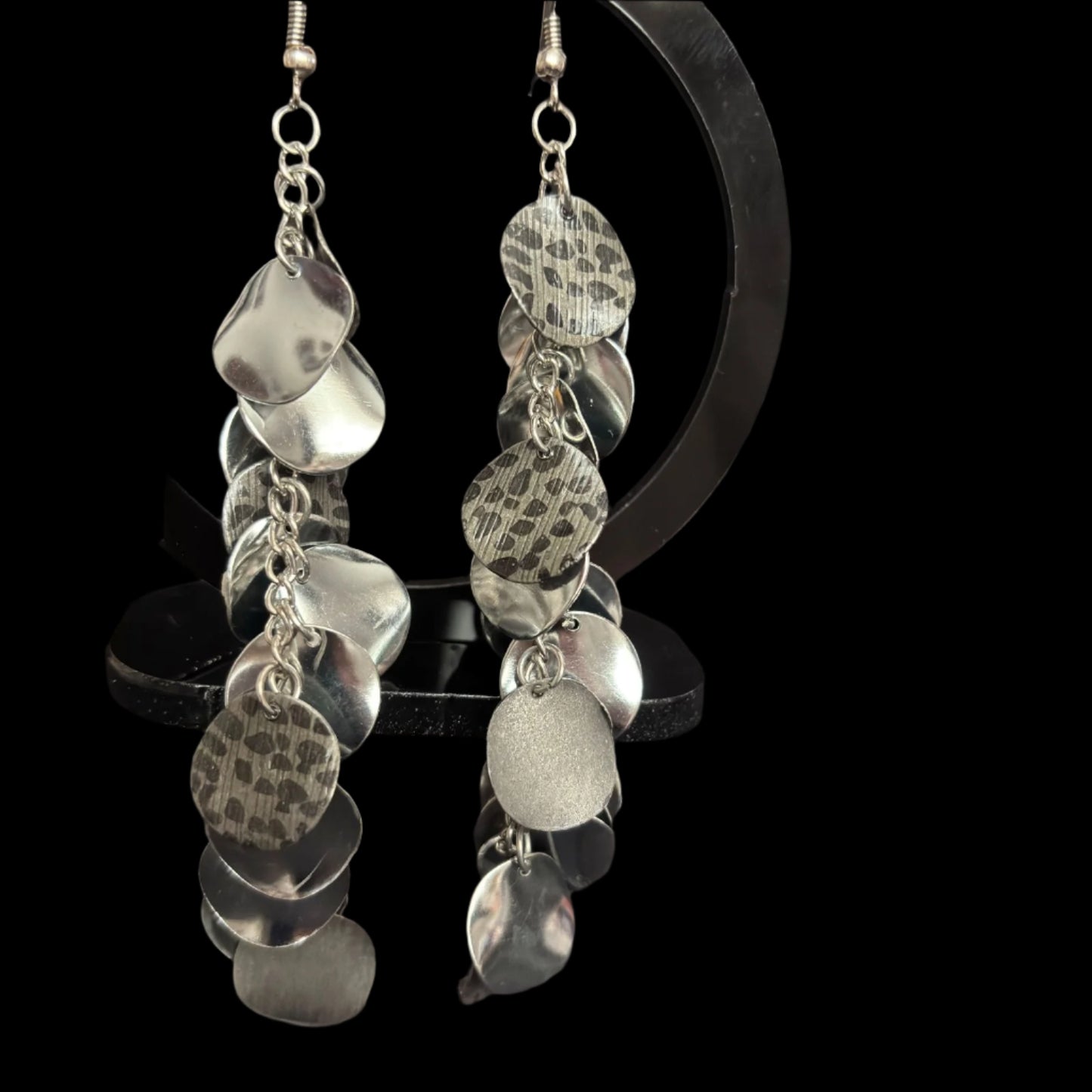 Earrings - Dangle Silver and Leopard Print