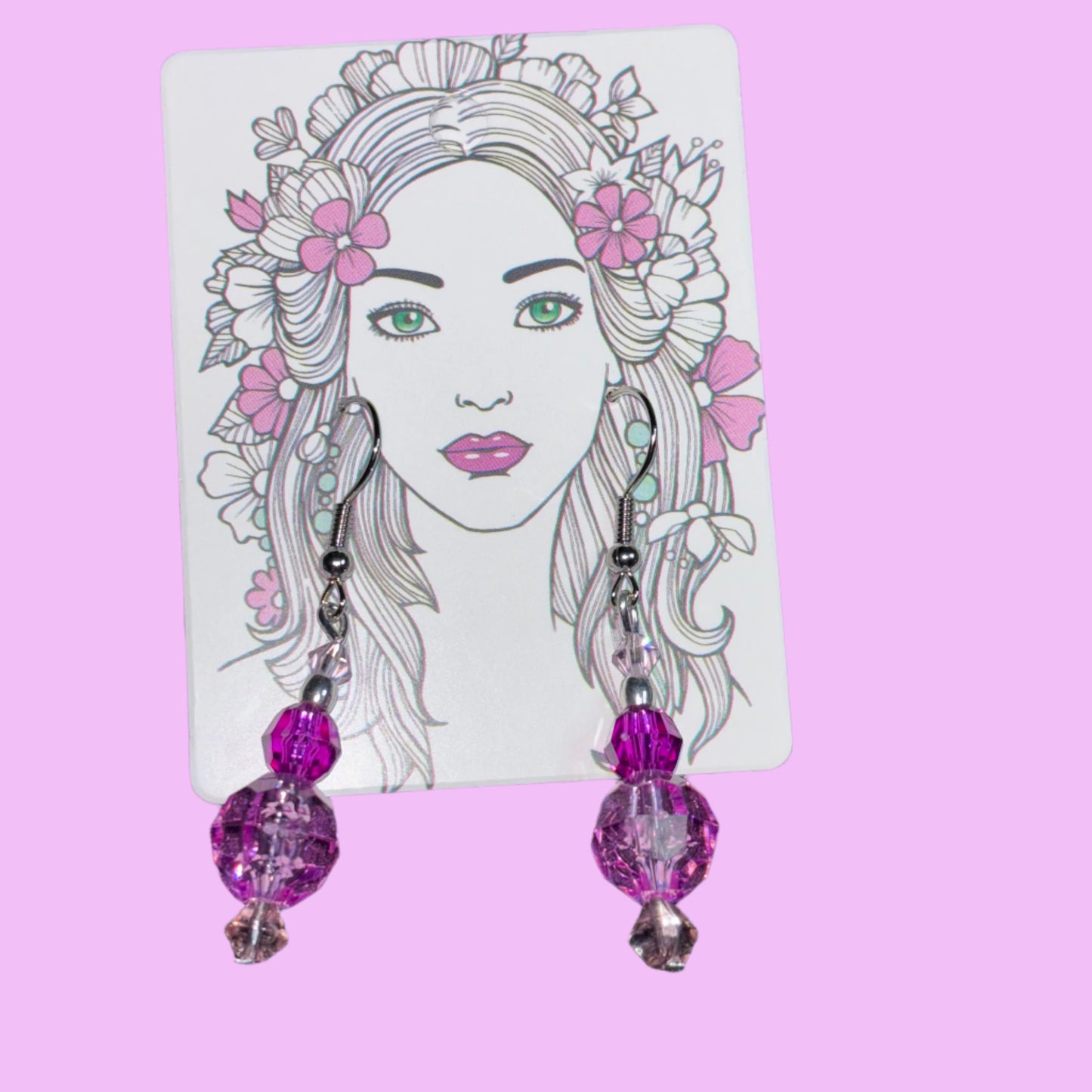 Earrings - Handmade - Purple Crystals