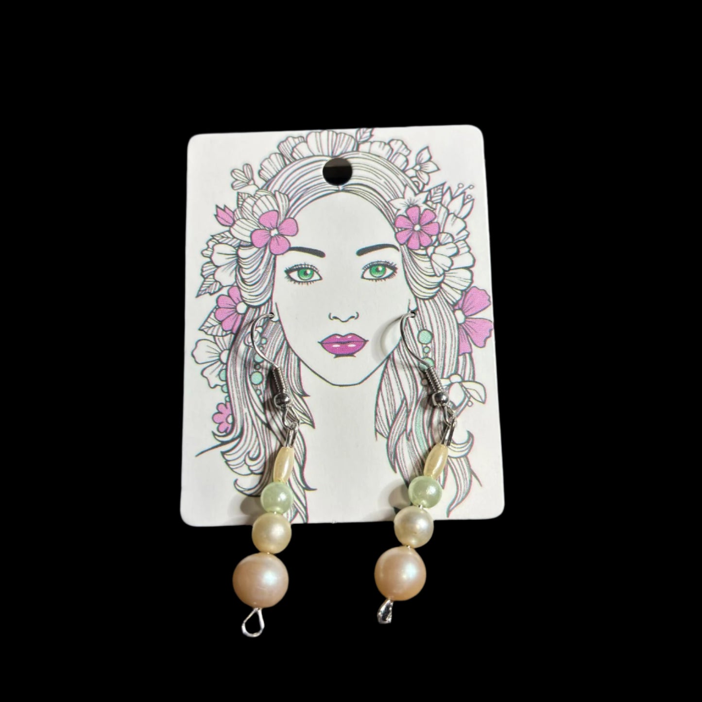 Earrings - Handmade - Light Green Beads and Faux Pearls