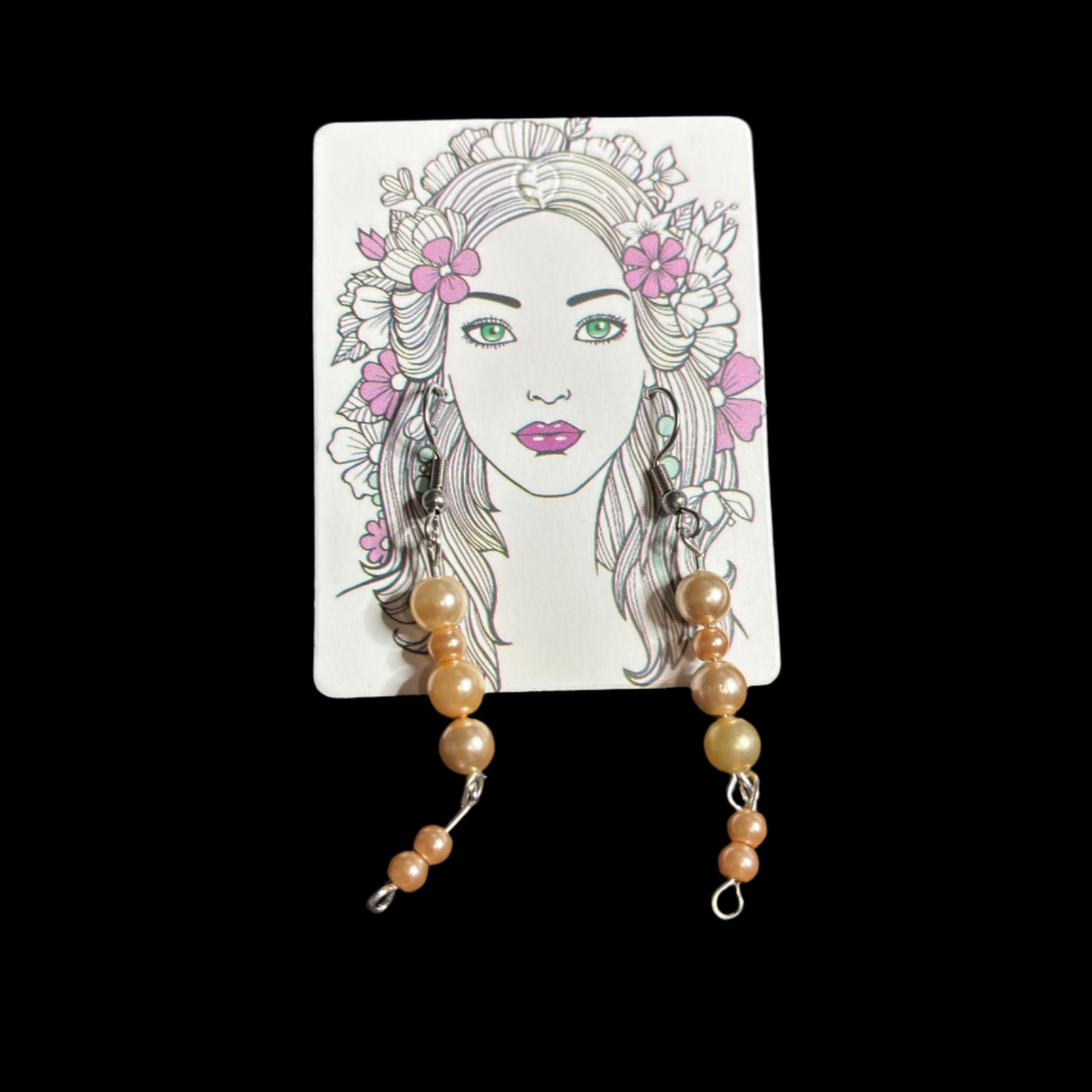 Earrings - Handmade - Apricot Faux Pearl Beads