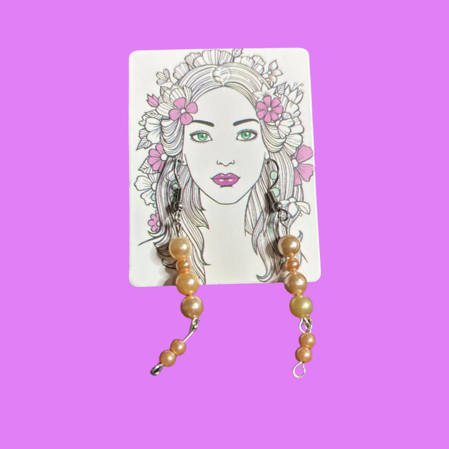 Earrings - Handmade - Apricot Faux Pearl Beads