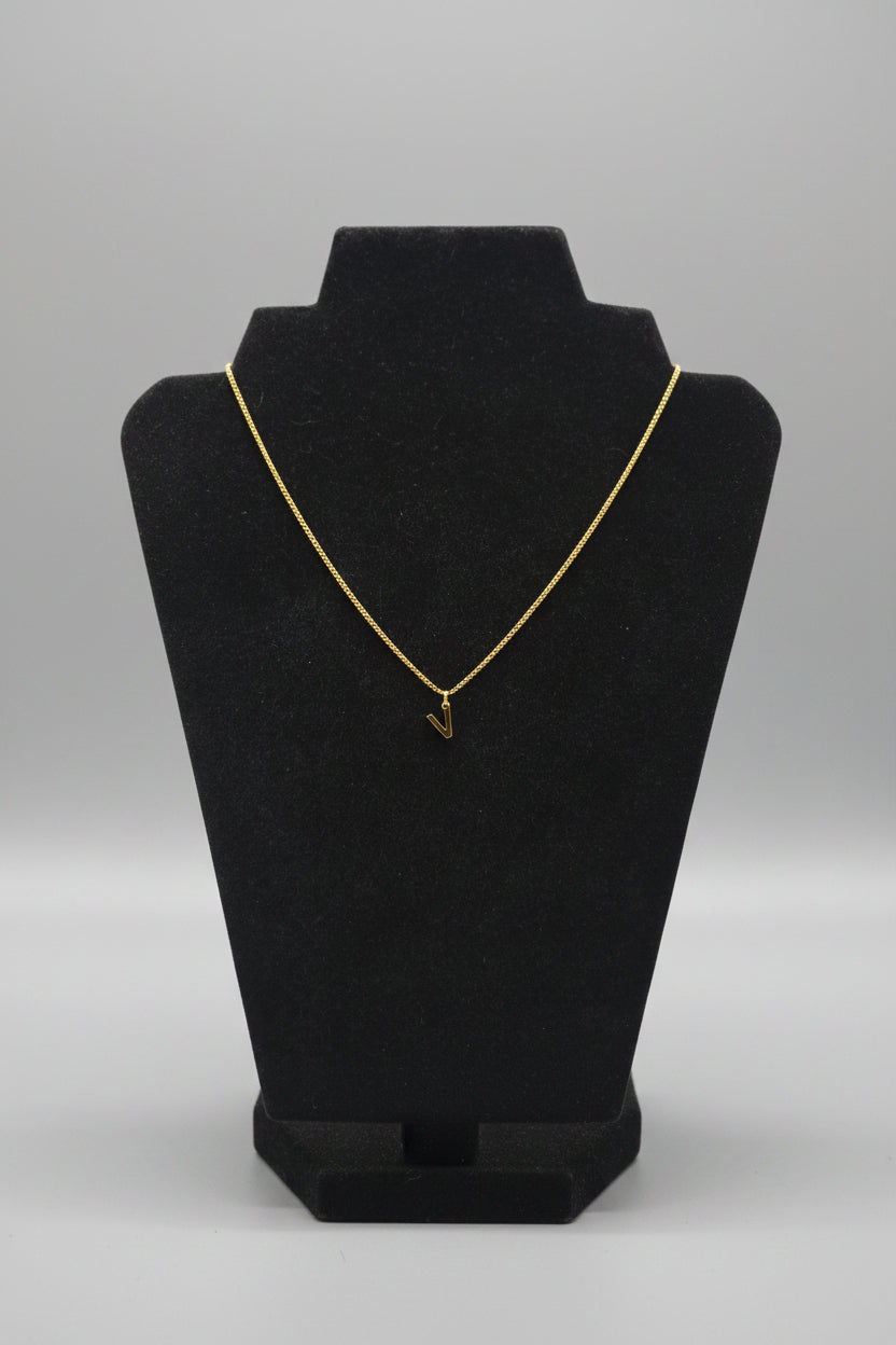Necklace - "V" Initial Pendant with Box Chain Lobster Clasp