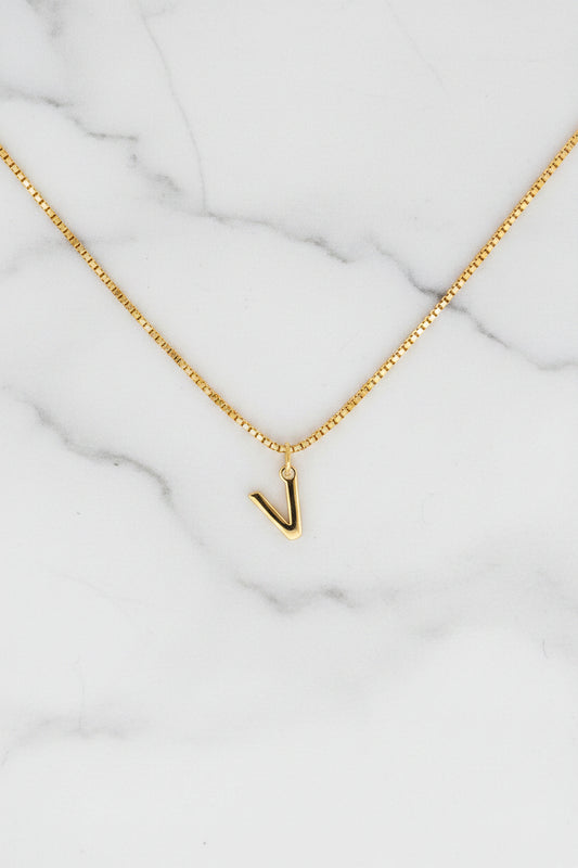 Necklace - "V" Initial Pendant with Box Chain Lobster Clasp