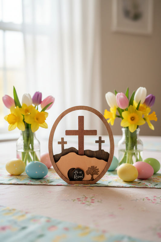 Easter Decoration - "He is Risen" - Resurrection Scene Empty Tomb - Christian Table Decoration