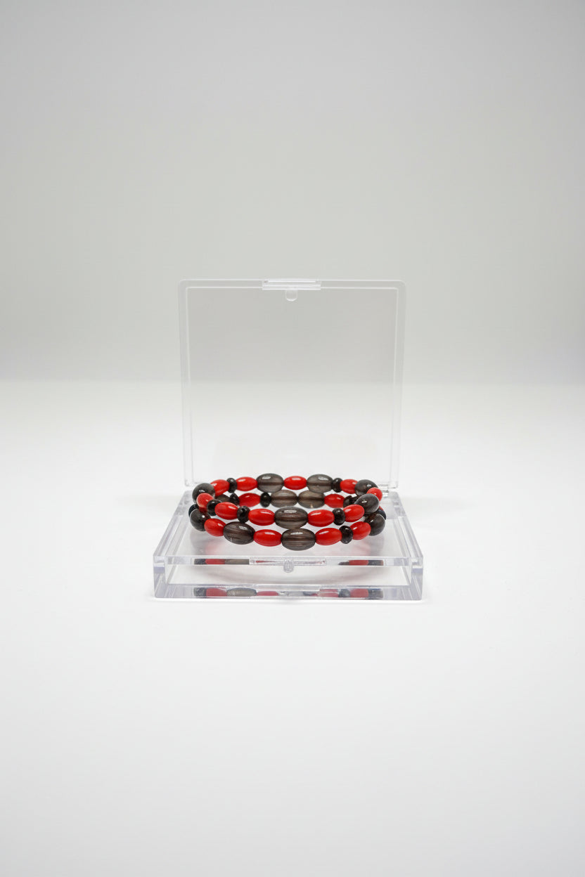 Bracelet - Set of 2 - Stretch Red & Black Beaded