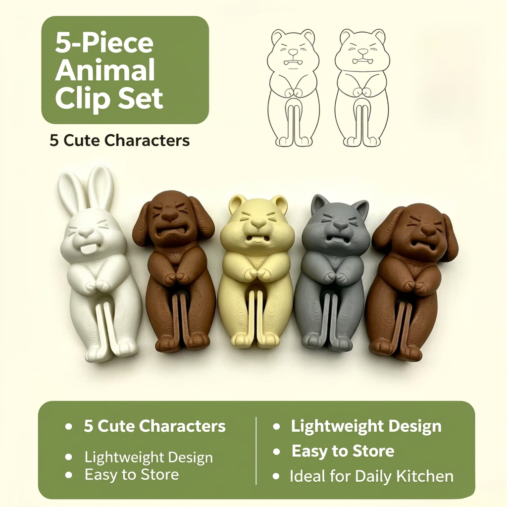 Back Clips - 3D - Cute Animal Figures - Set of 5