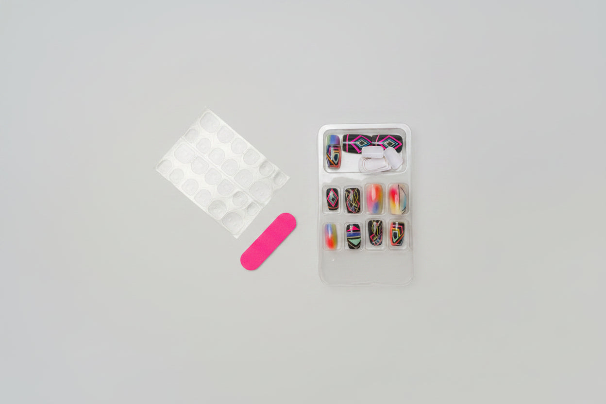 Press on Nails - Geometric with a Pop of Pastels - #1005 - incl. FREE Mystery Bracelet