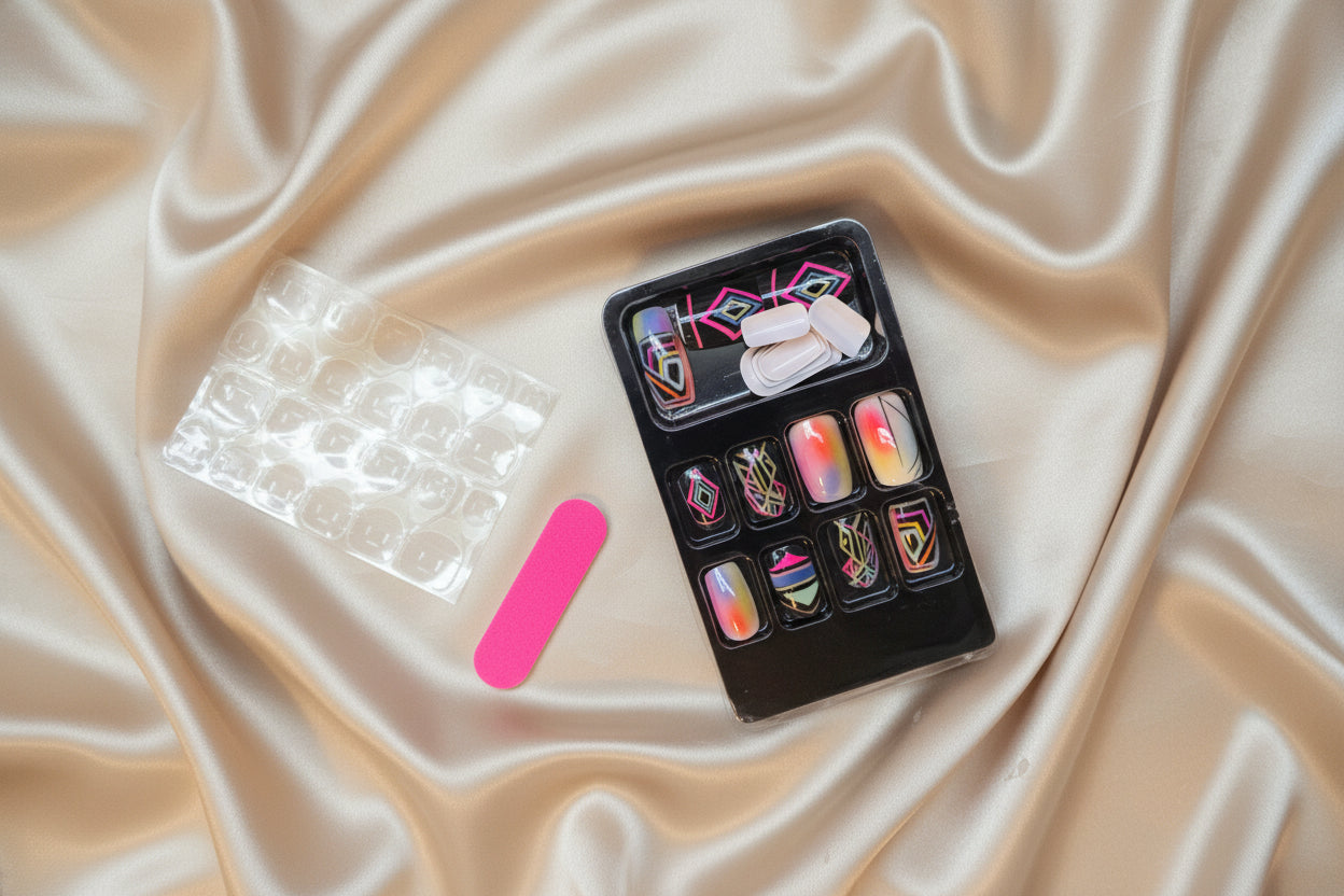 Press on Nails - Geometric with a Pop of Pastels - #1005 - incl. FREE Mystery Bracelet