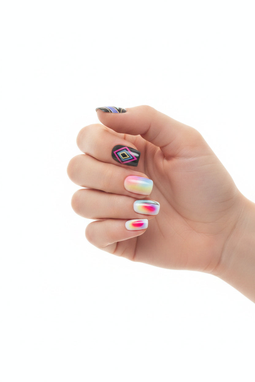 Press on Nails - Geometric with a Pop of Pastels - #1005 - incl. FREE Mystery Bracelet