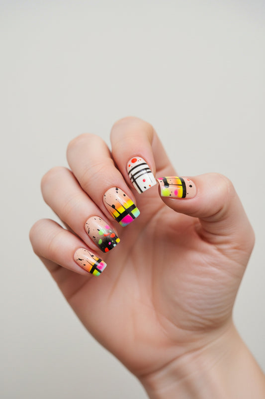 Press on Nails - Retro Paint Splatter - incl. FREE Mystery Bracelet - 1006