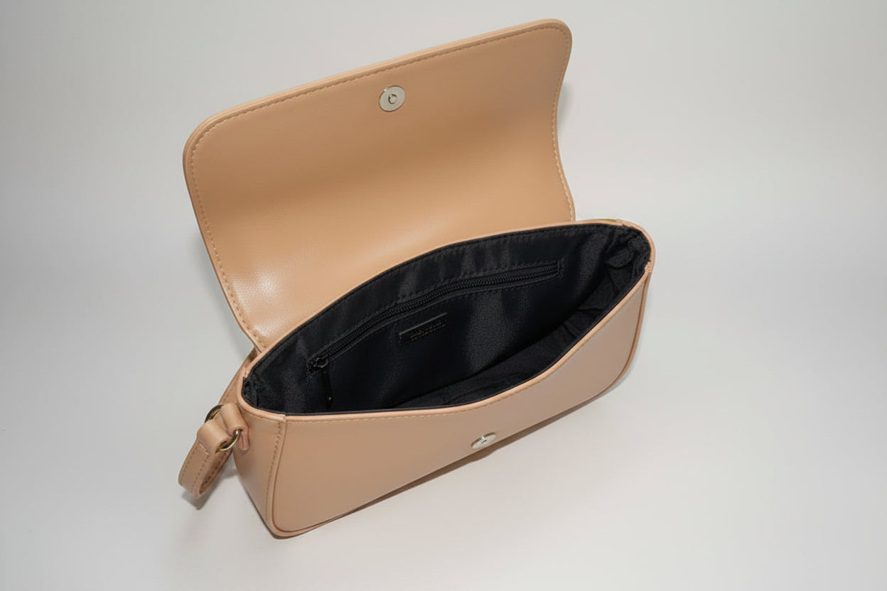 Handbag - Vintage - GUESS - Beige Leather Demi Shoulder Bag