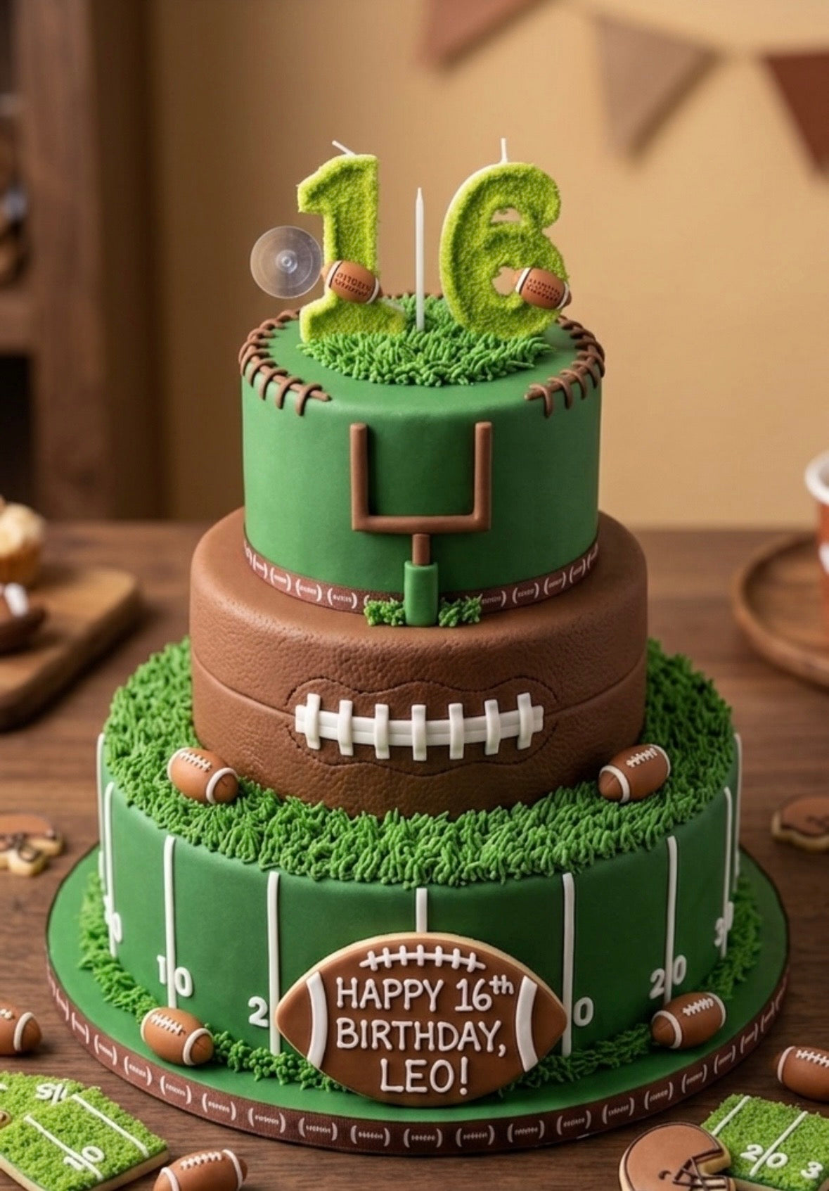 Number Candles - "1" and "6" with Grass and Football