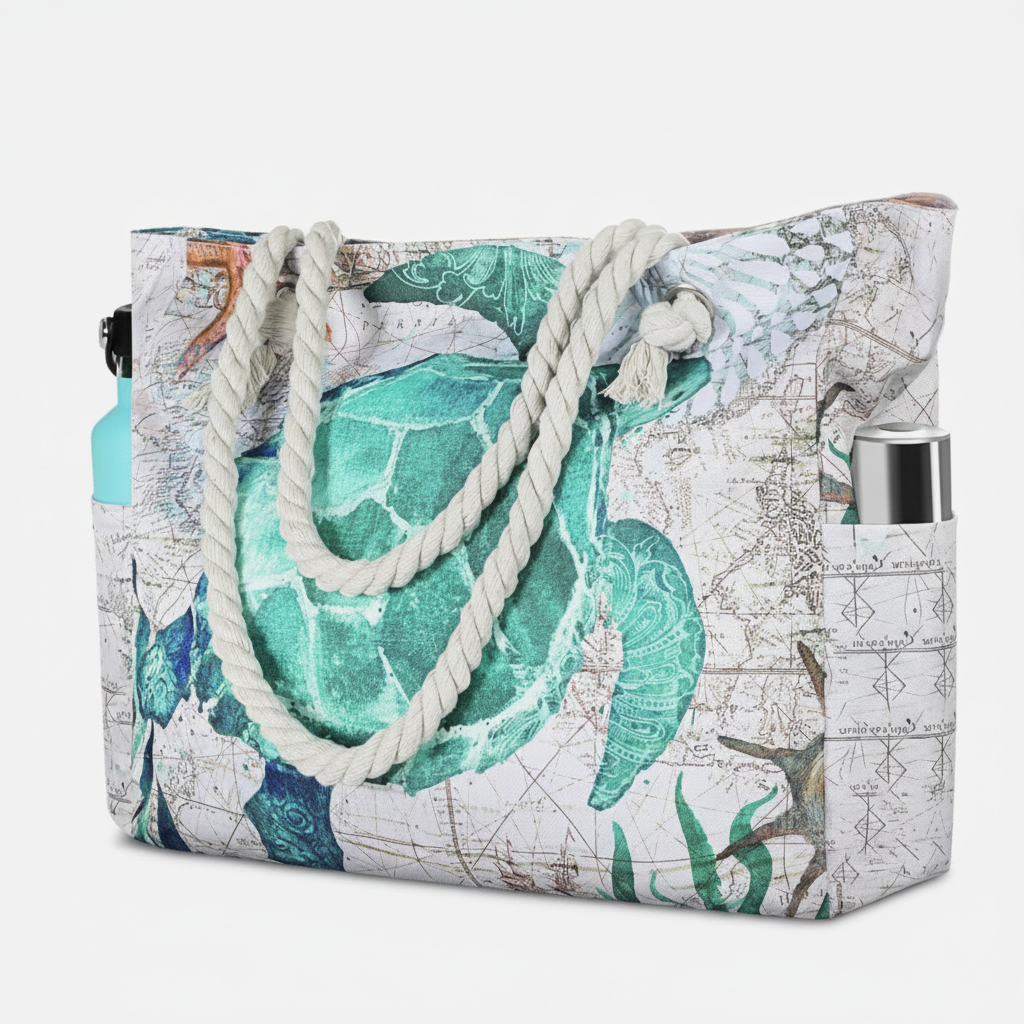 Tote Bag - Extra Large - Zippered Closure - Sea Turtle Print