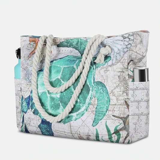 Tote Bag - Extra Large - Zippered Closure - Sea Turtle Print