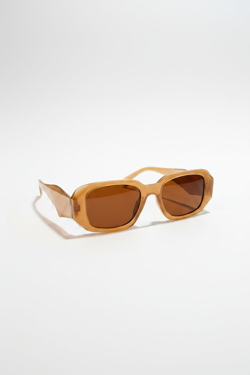 Sunglasses - Retro Rectangular - Translucent Carmel Brown
