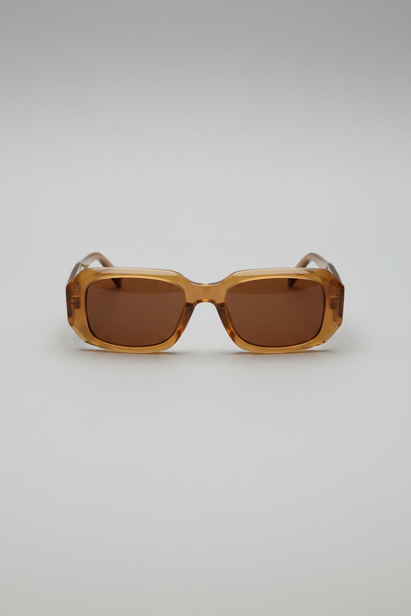 Sunglasses - Retro Rectangular - Translucent Carmel Brown