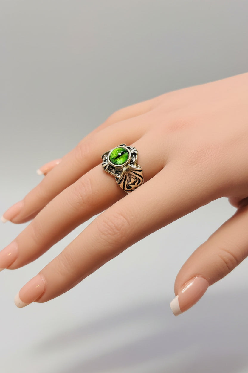 Ring - Green Dragon or Demon Eye - Open Ended - Size 9.5