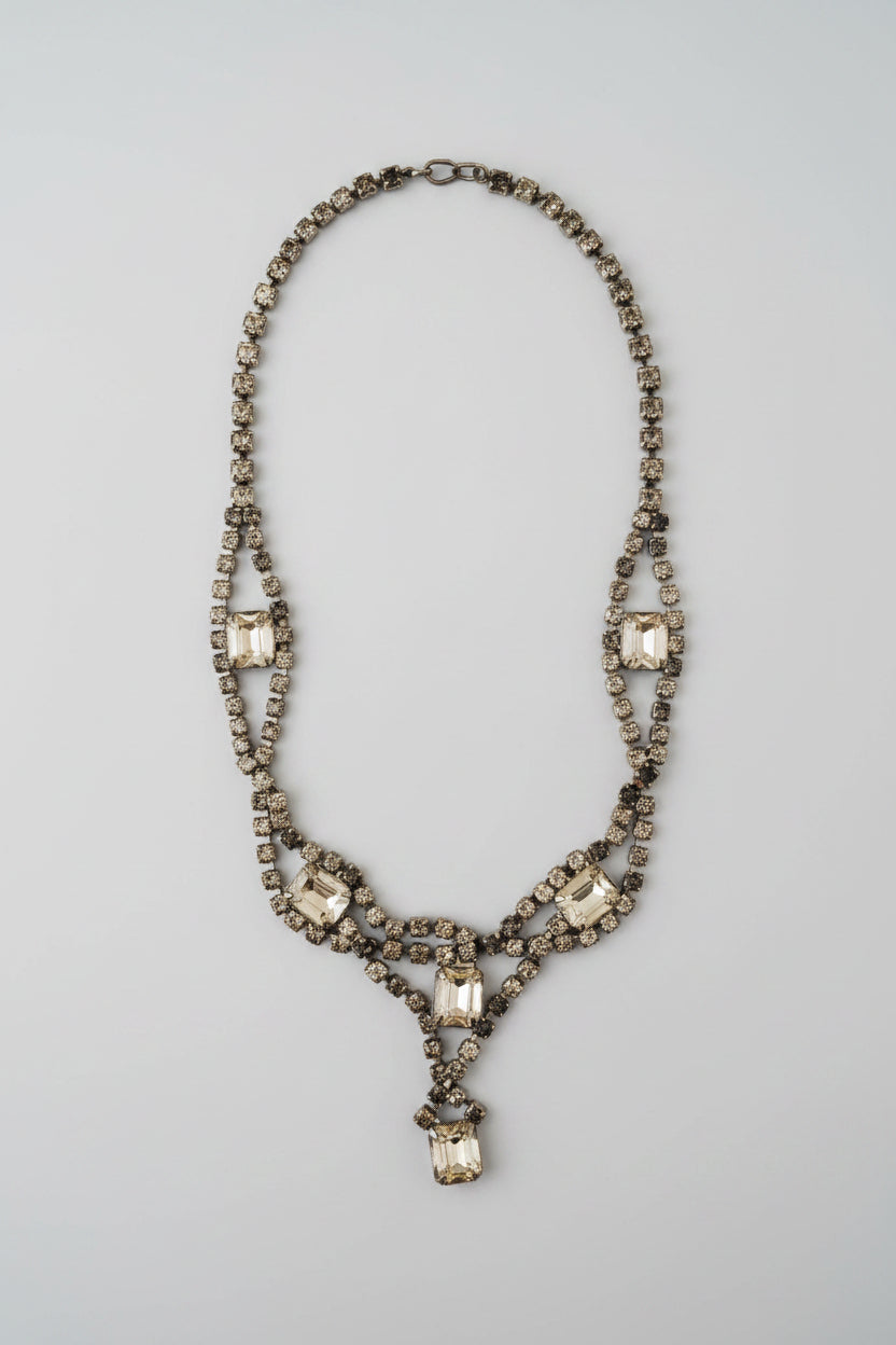 Necklace - 1940's Vintage Rhinestone Choker - Hook Clasp Closure