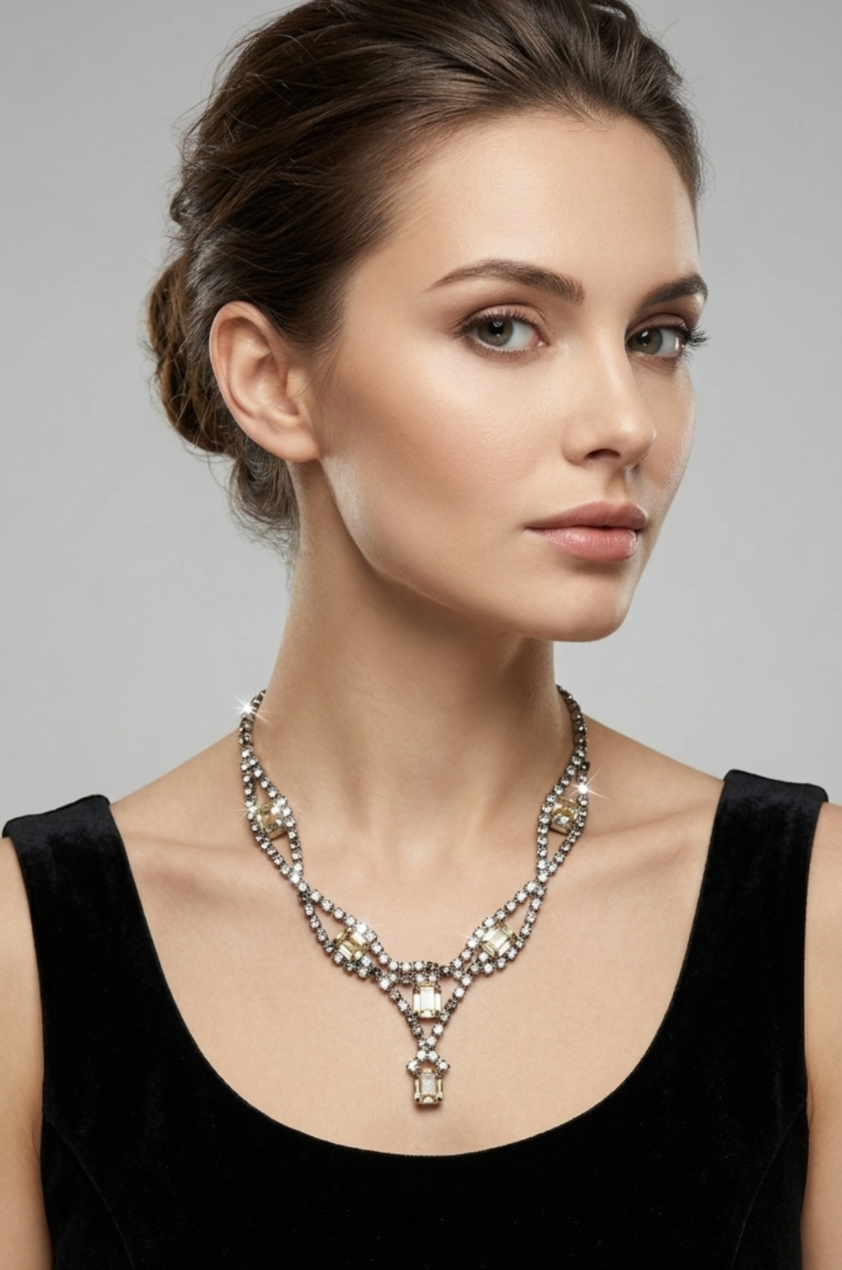 Necklace - 1940's Vintage Rhinestone Choker - Hook Clasp Closure