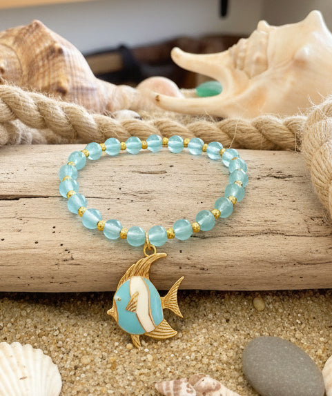 Bracelet - Beach Themed - Stretch Charm - Seafoam Colored