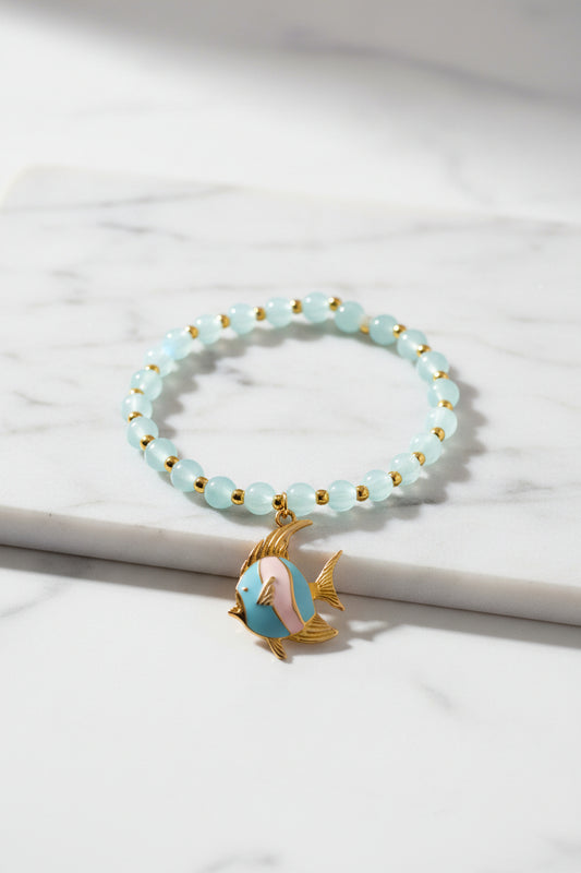 Bracelet - Beach Themed - Stretch Charm - Seafoam Colored