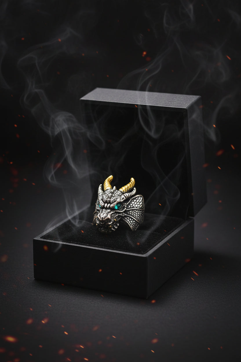 Ring - Dragon Head with Blue Enamel Eyes - Size 8