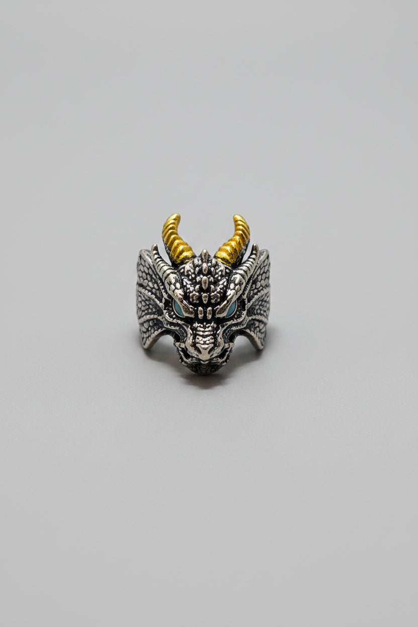 Ring - Dragon Head with Blue Enamel Eyes - Size 8