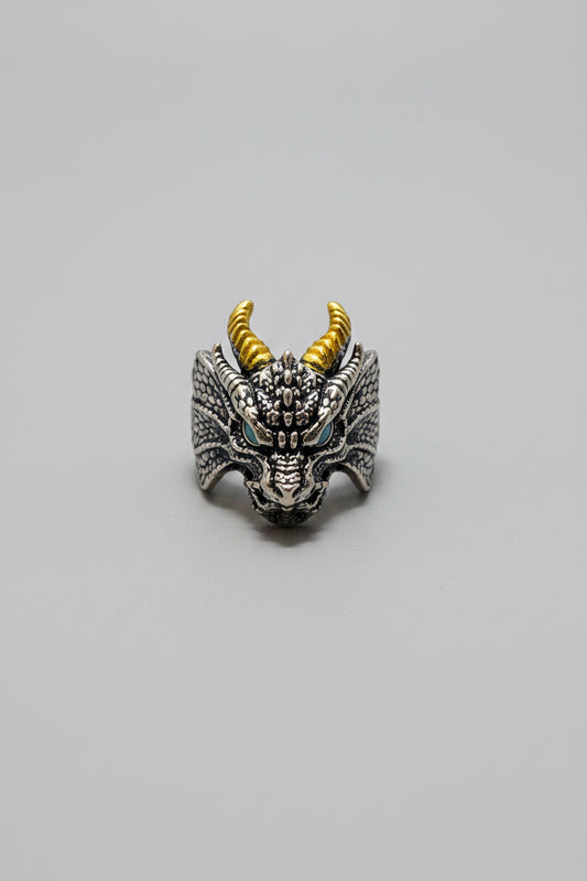 Ring - Dragon Head with Blue Enamel Eyes - Size 8