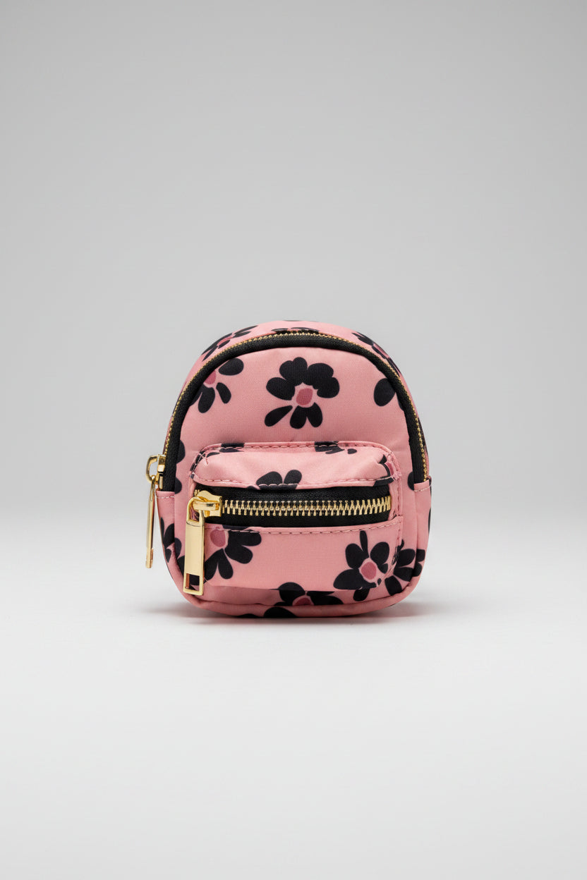 Keychain - Jessica Simpson Pink and Black Floral Mini Backpack - Purse Clip
