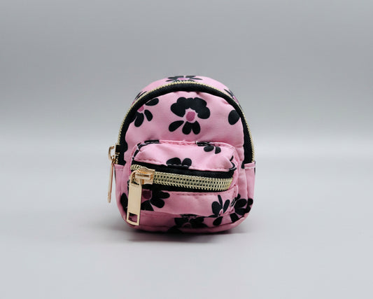 Keychain - Jessica Simpson Pink and Black Floral Mini Backpack - Purse Clip