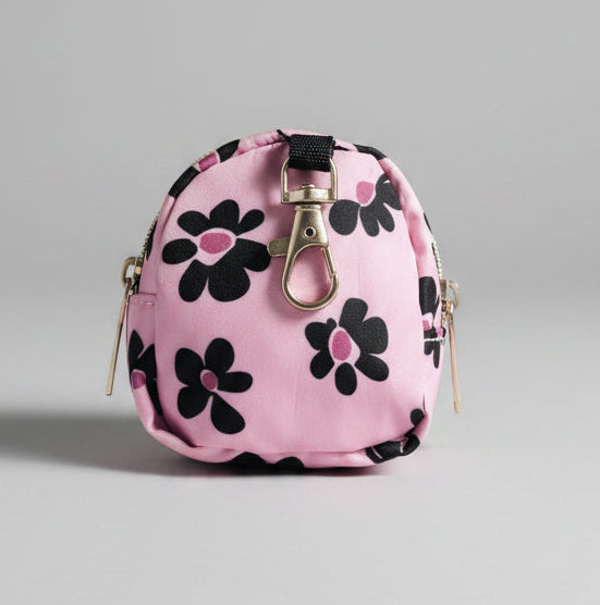 Keychain - Jessica Simpson Pink and Black Floral Mini Backpack - Purse Clip