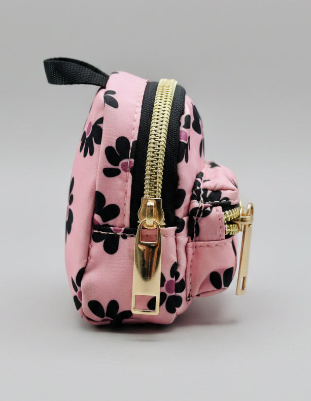 Keychain - Jessica Simpson Pink and Black Floral Mini Backpack - Purse Clip