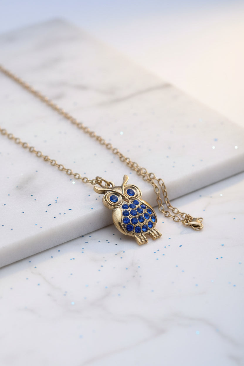 Necklace - Rhinestone - Owl Pendant