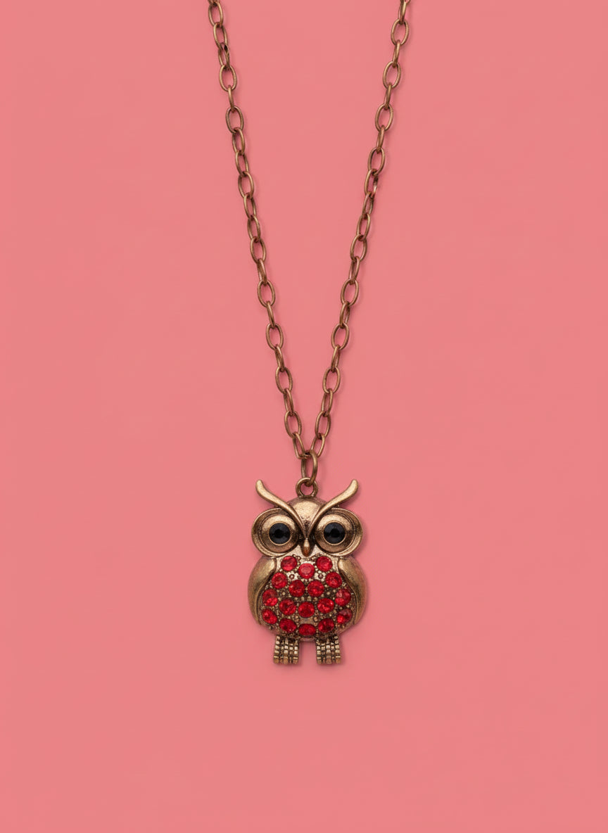 Necklace - Rhinestone Owl Pendant