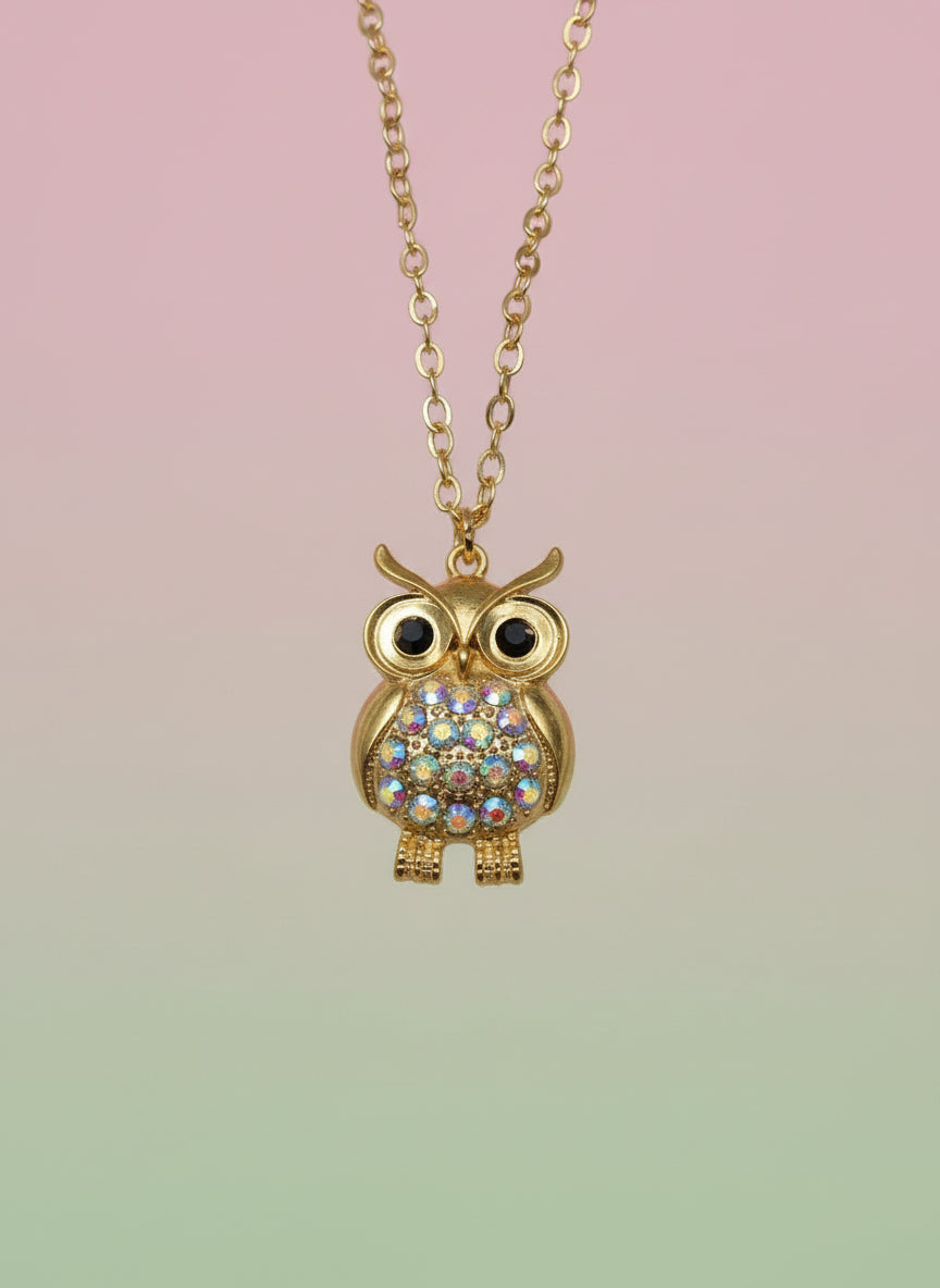 Necklace - Rhinestone Owl Pendant