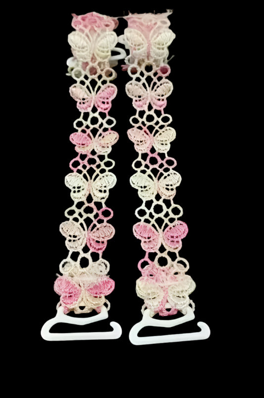 Bra Straps - Embroidery Pink & Cream Butterflies
