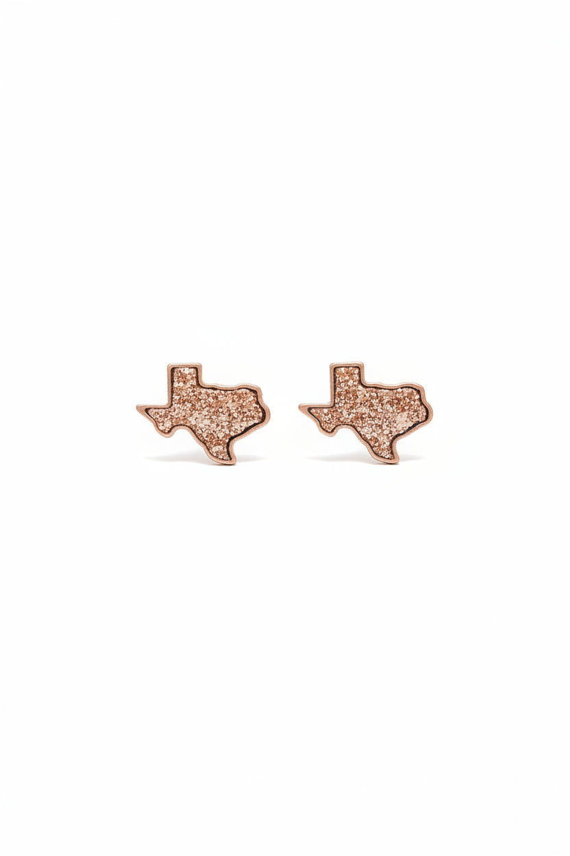 Earrings - Studded - Rose Gold Druzy Texas State - #1054